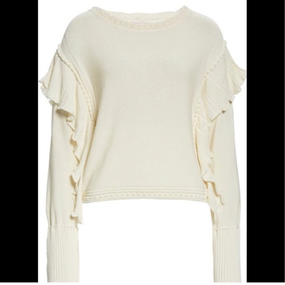 Rebecca Taylor Cream Ruffle Cotton Sweater - Picture 1 of 6